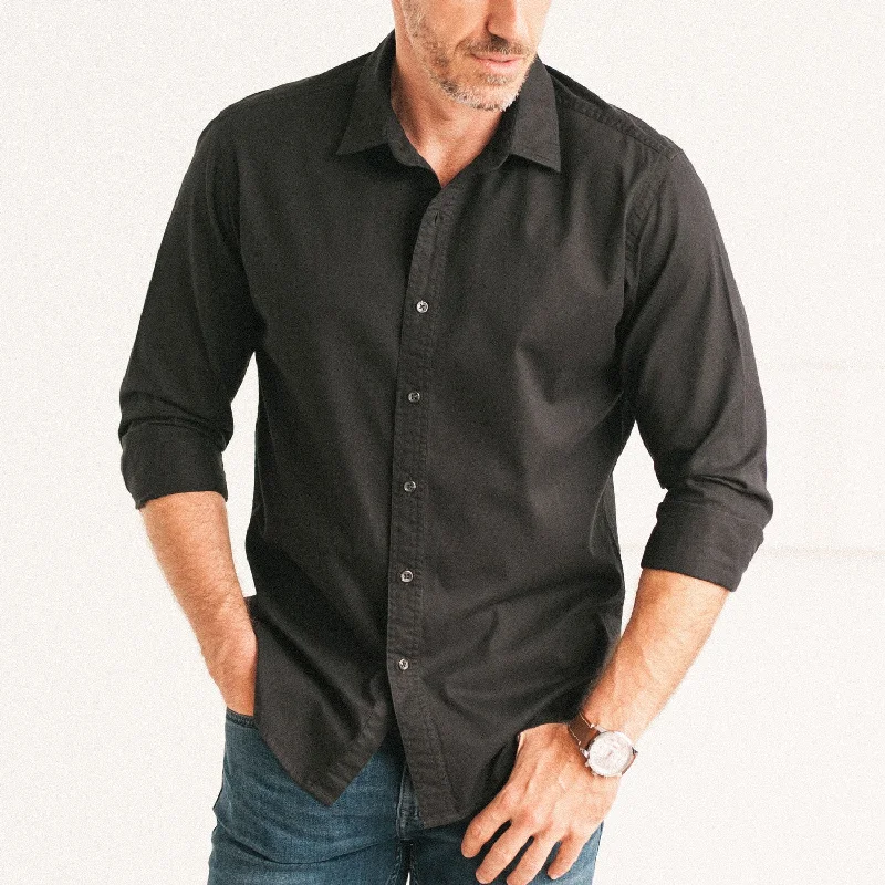 Comfy Shirts Essential Spread Collar Casual Shirt - Jet Black Stretch Cotton Poplin