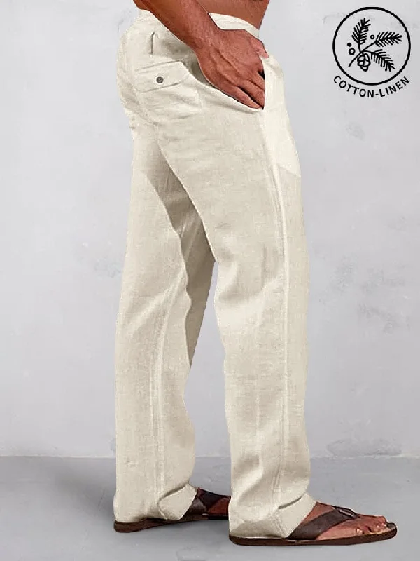 Trendy Pants Casual Solid Elastic Waist Cotton Linen Straight Pants