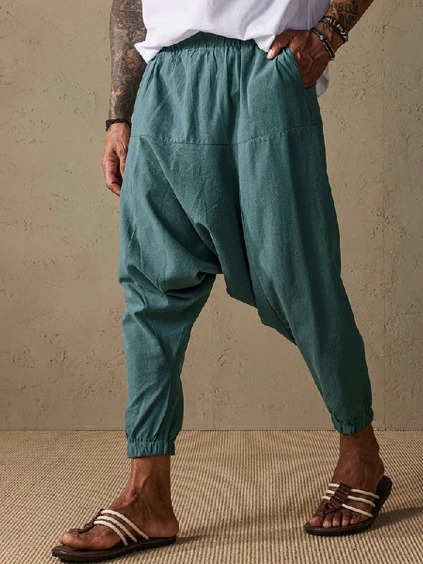 Warm Pants Loose Fit Drop Crotch Cotton Linen Pants