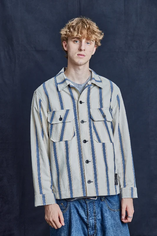 Trendy Hoodies Blue Stripe Herringbone Cotton Workshirt