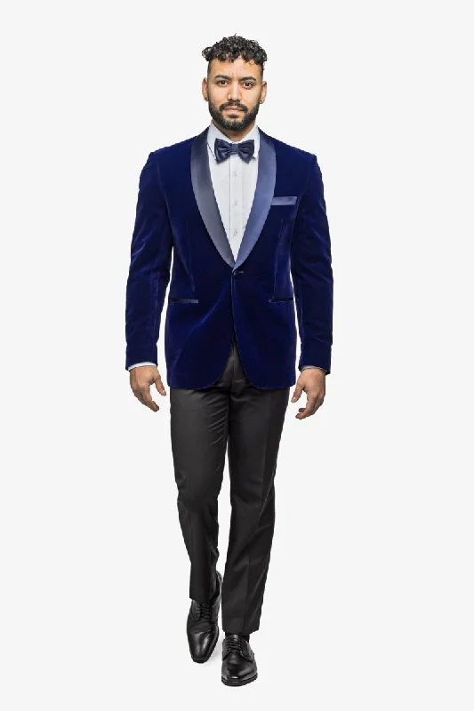 Comfortable Jeans Indigo Blue Velvet Shawl Lapel Tuxedo