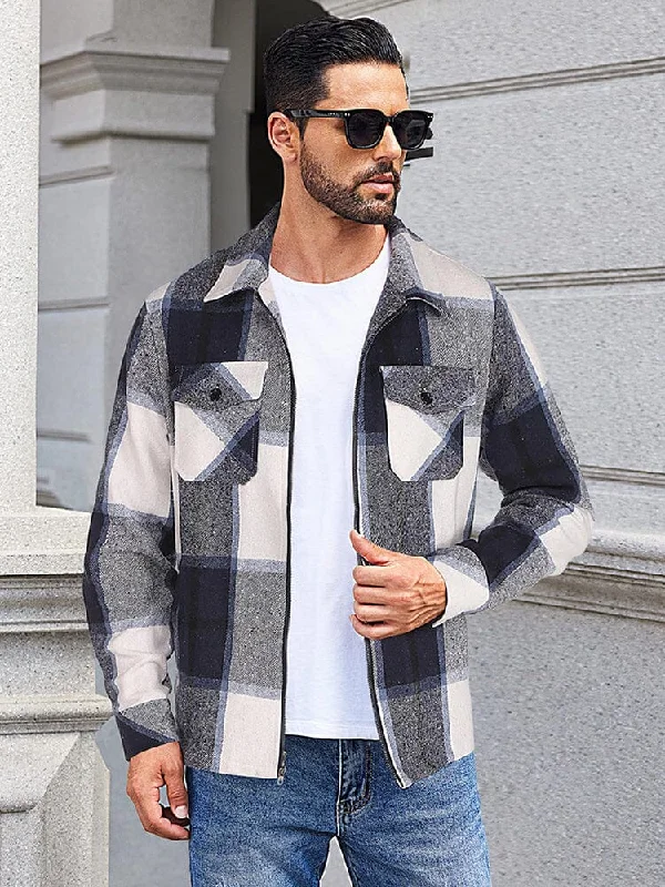 Comfortable Bottoms Casual Flannel Plaid Shirt Jacket (US Only)