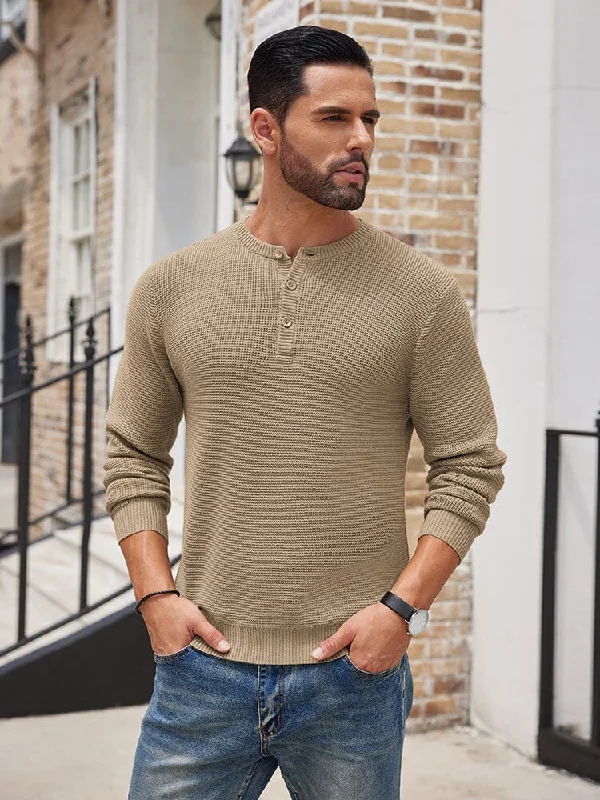 Fashionable Hoodies Casual Waffle Texture Henley Sweater (US Only)