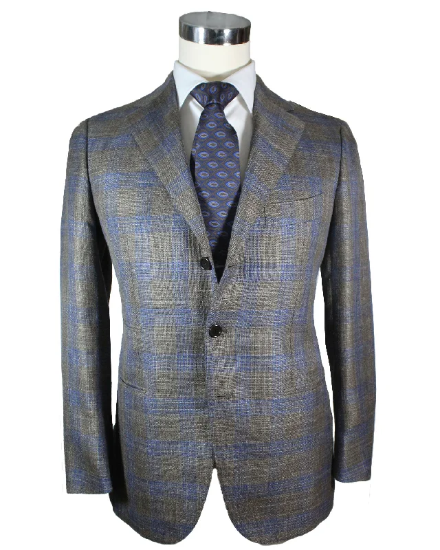 Fashionable T-shirts Cesare Attolini Sport Coat Brown Midnight Blue Plaid Blazer EU 50/ US 40