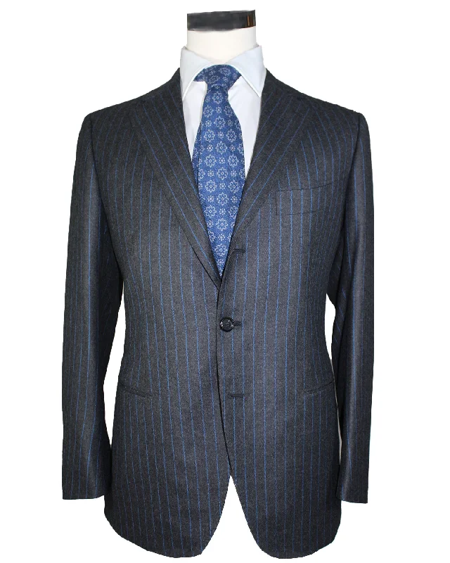 Urban Accessories Cesare Attolini Suit Gray Royal Blue Stripes - Pleated Pants EU 50/ US 40 SALE