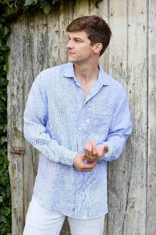 Versatile Tops Lightweight Yarn Dye Linen Shirt - Surf Blue