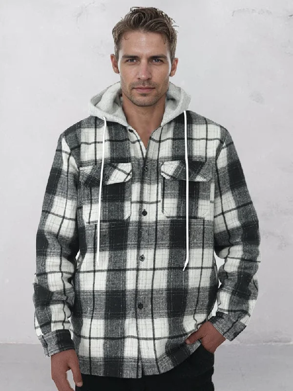 Warm Pants Comfy Flannel Hooded Plaid Jacket