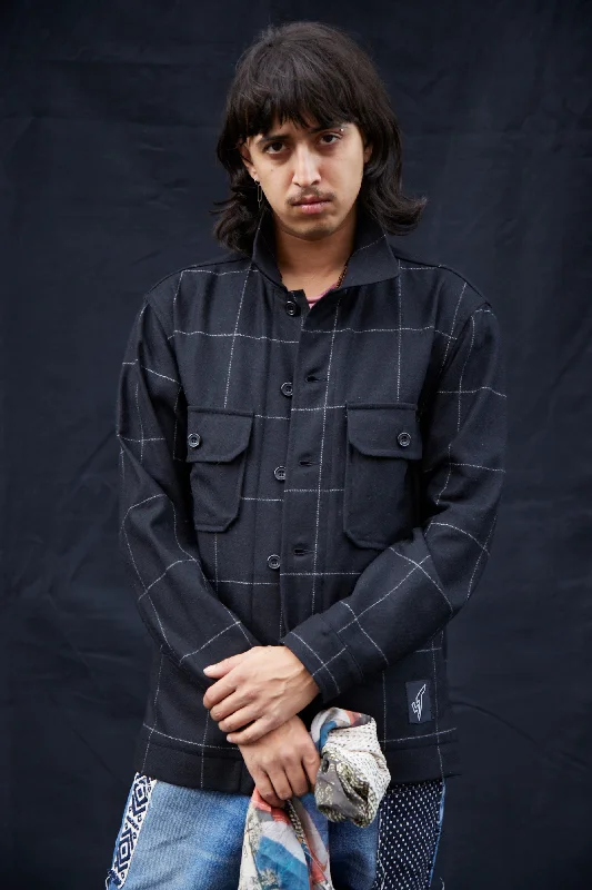 Weekend Wear Wool Workshirt in Black Window Pane