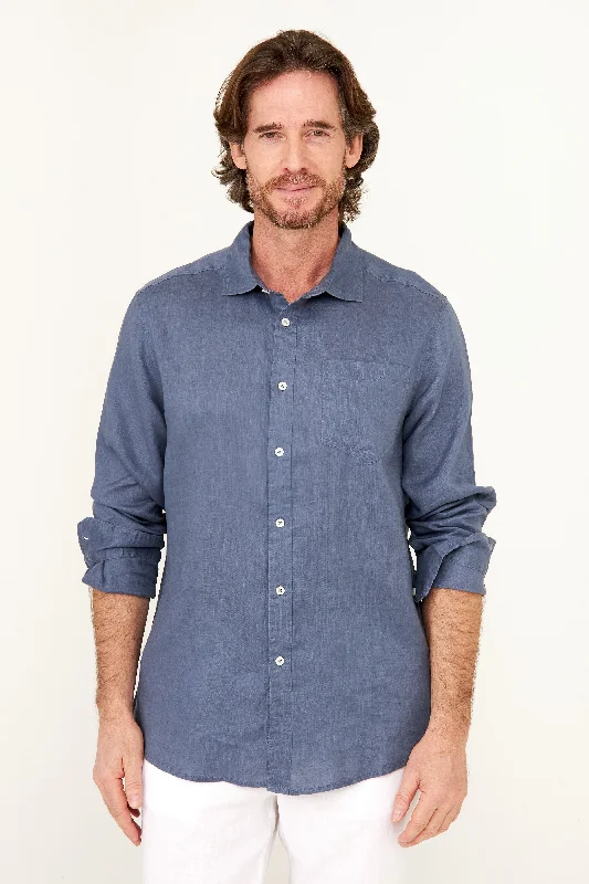 Sporty Looks Classic Linen Shirt - Vintage Indigo