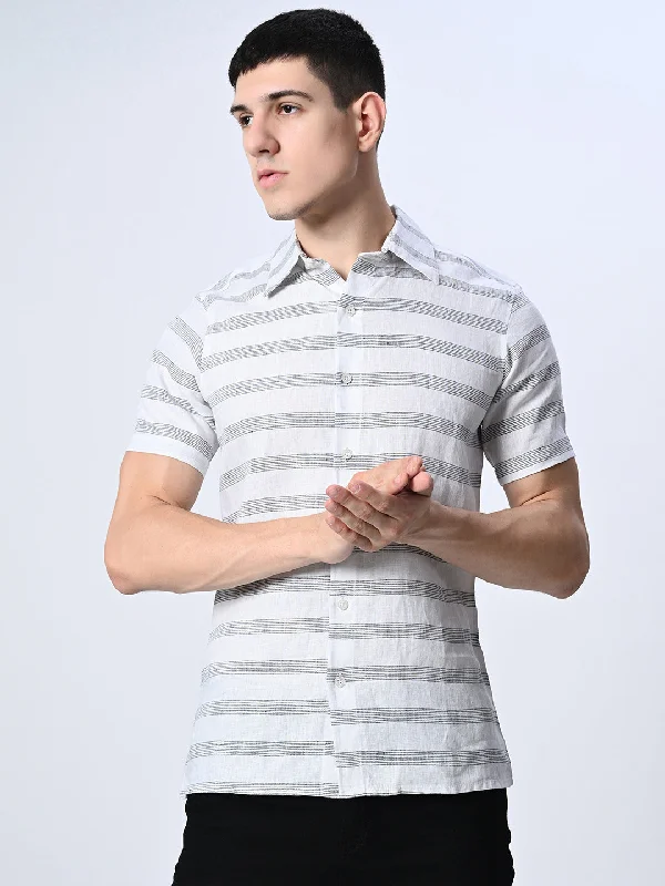 Simple Shirts Grey Striped Pure Cotton Shirt