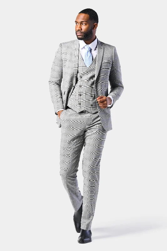 Modern Footwear Gray and Blue Glenn Plaid 3 Piece Suit