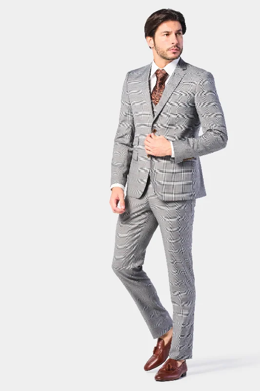 Cool Sweatshirts Gray and Rust Glenn Plaid 3 Piece Suit