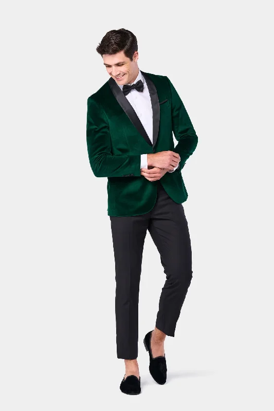 Stylish Shirts Green Velvet Shawl Lapel Tuxedo