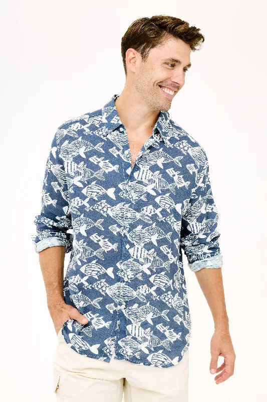 Trendy Shirts Jeremy Linen Shirt - Skipper Blue Fish