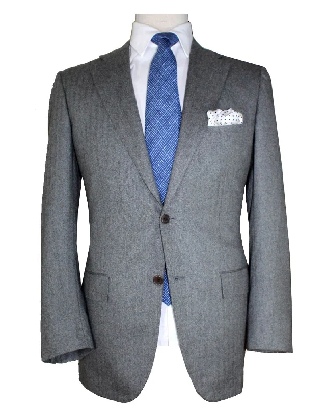 Smart Jackets Kiton Cashmere Sport Coat Gray Herringbone - EUR 56/ US 44 R REDUCED SALE