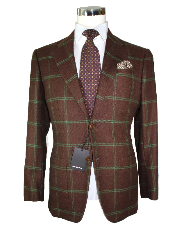 Practical Shirts Kiton Cashmere Sport Coat Maroon Green Windowpane 2 Button EUR 50/ US 40 R SALE