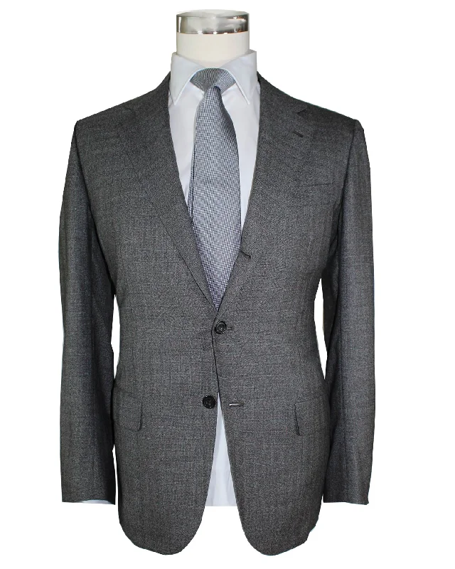 Modern Jackets Kiton Cashmere Suit Bespoke Gray Check Plaid EU 46 - US 36 R SALE