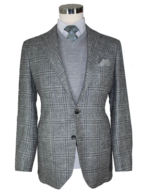 Street Style Pants Kiton Sport Coat Gray Windowpane - Cashmere Unlined Men Blazer EUR 50 - US 40 R