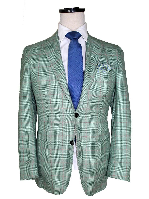 Sporty Jackets Kiton Sport Coat Green Houndstooth Cashmere Silk 2 Button EUR 48/ US 38 R SALE