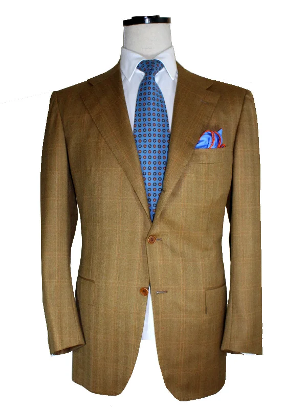 Comfortable Suits Kiton Sport Coat Olive-Brown Windowpane Wool Blazer EUR 50/ US 40 L REDUCED - SALE