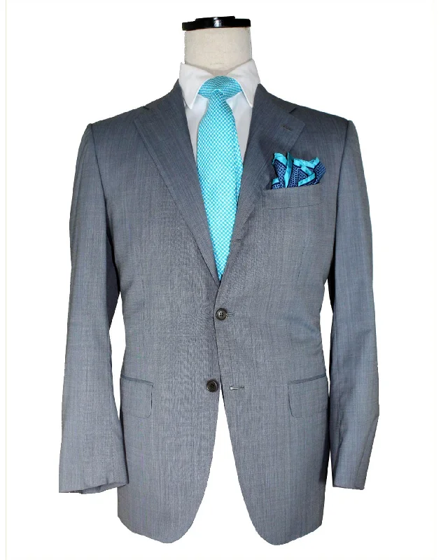 Stylish Casuals Kiton Suit Gray Blue 14 Micron Wool Sartorial EUR 48/ US 38 R SALE