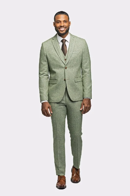 Trendy Sweatshirts Light Green Tweed 3 Piece Suit