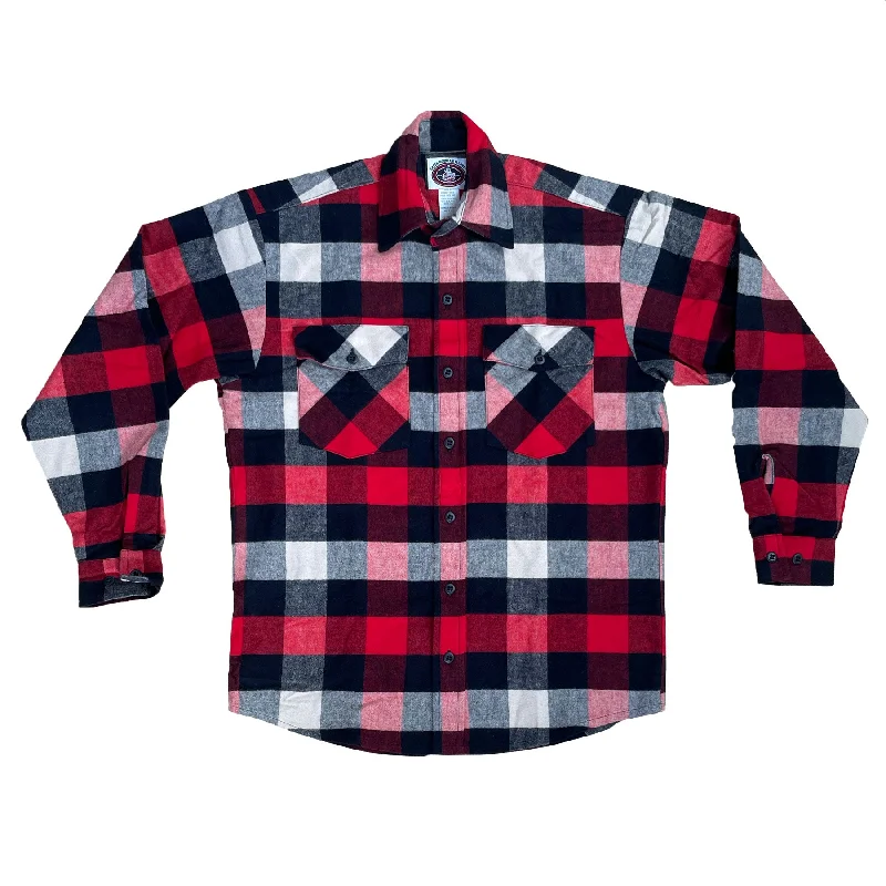 Classic Footwear Mens Flannel Button Shirt - Red, White, & Black Buffalo