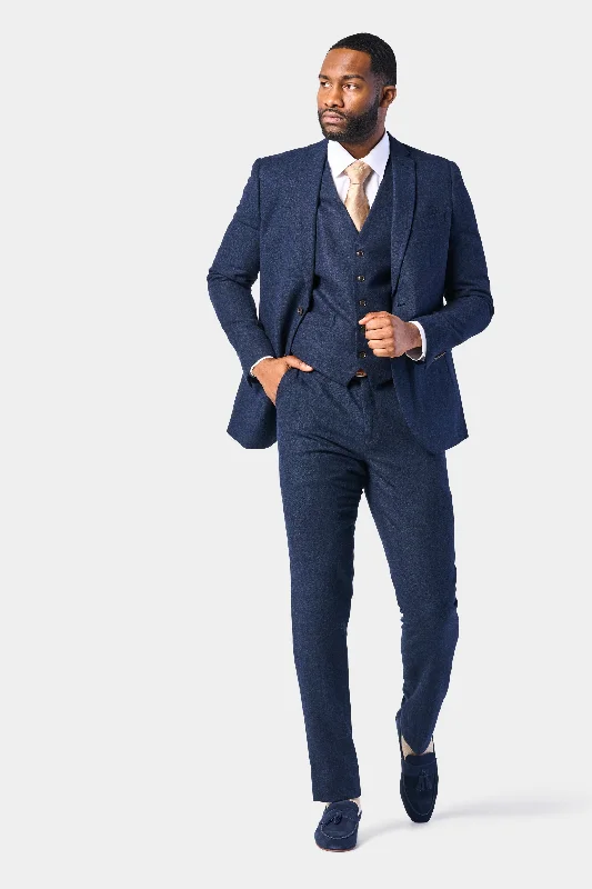 Sporty Bottoms Navy Blue Tweed 3 Piece Suit