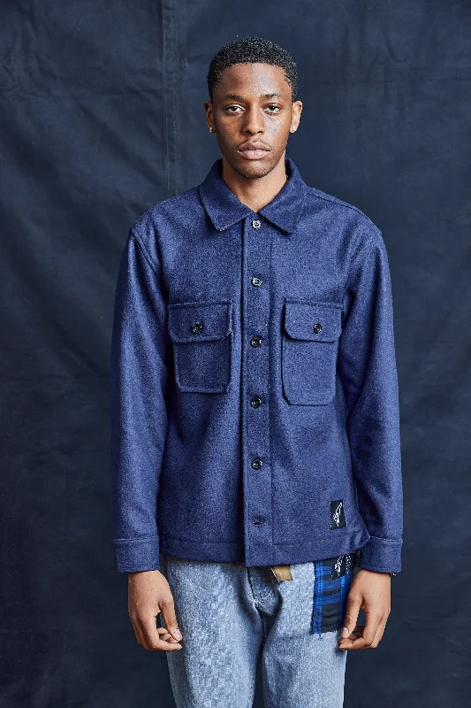 Sporty Hoodies Wool Workshirt in Navy Blue