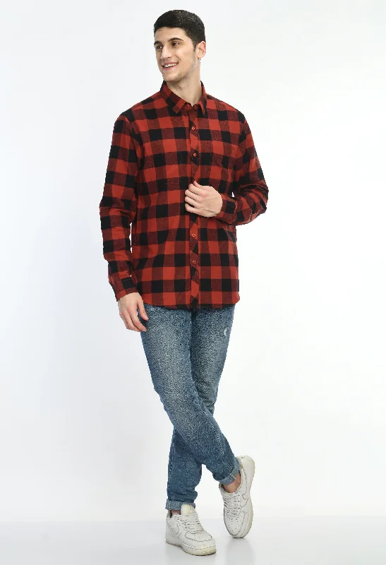 Casual Footwear Red & Black Checks Full Sleeve Shirt