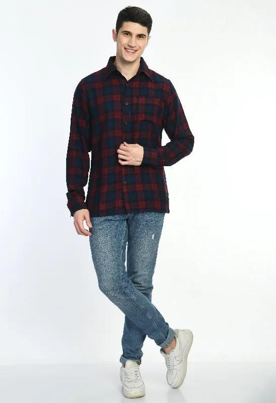 Comfortable Suits Red & Navy Checks Full Sleeves Shirt