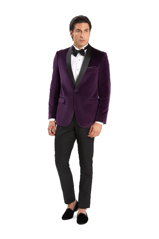 Warm Layers Regency Purple Velvet Shawl Lapel Tuxedo