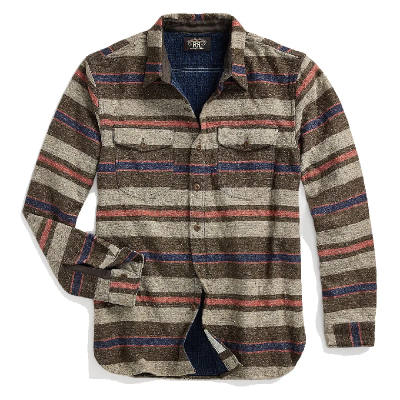 Weekend Wear RRL by Ralph Lauren Striped Double Cloth Workshirt Brown Multi