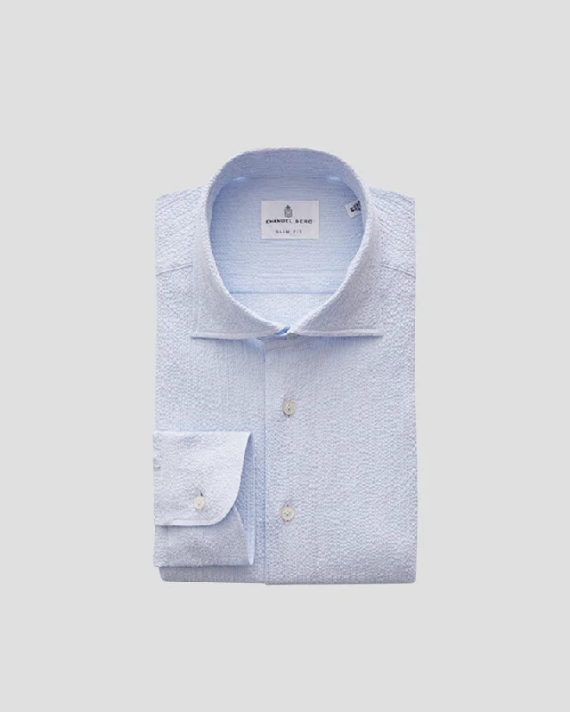 Weekend Wear TEXTURED CRINKLE HYBRID SHIRT - LIGHT PASTEL BLUE