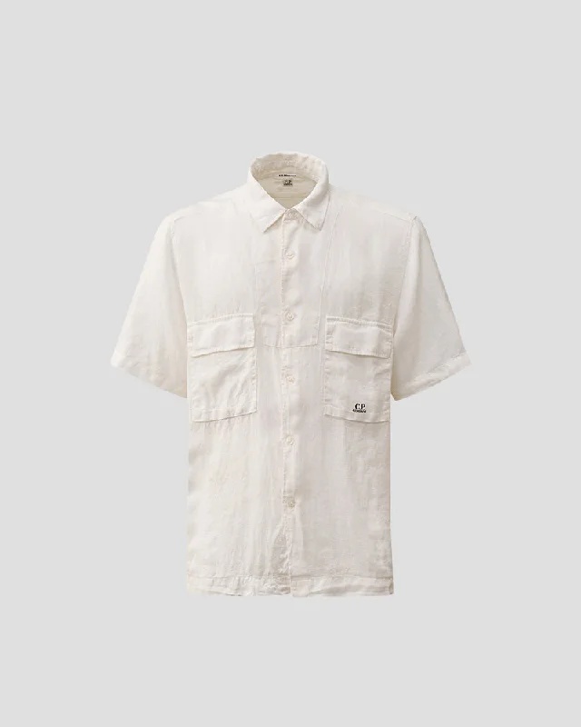 Casual Sneakers Linen Short Sleeve Shirt - Gauze white