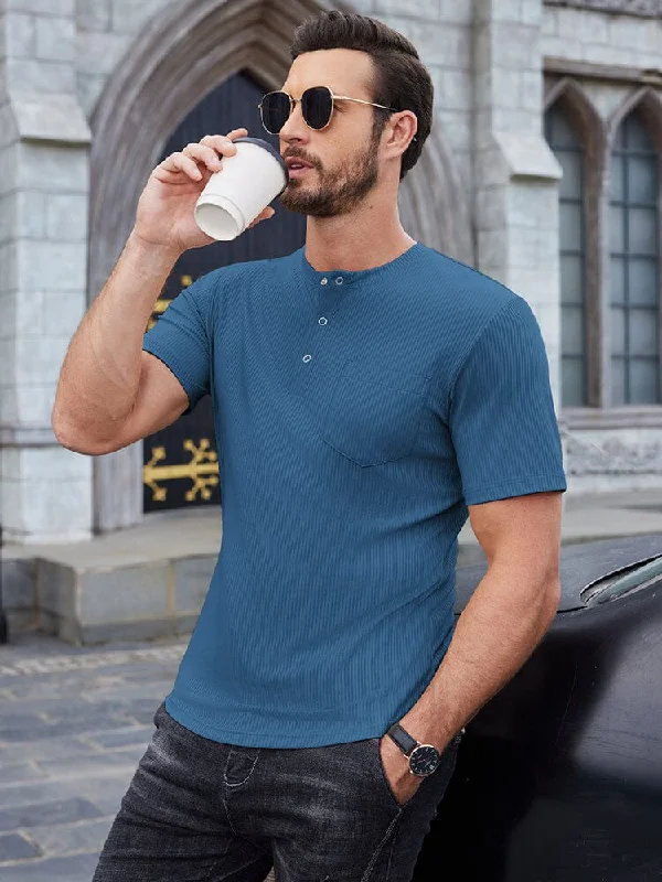 Fashion Shirts Simple Stretch Ribbed Henley Shirt (US Only)