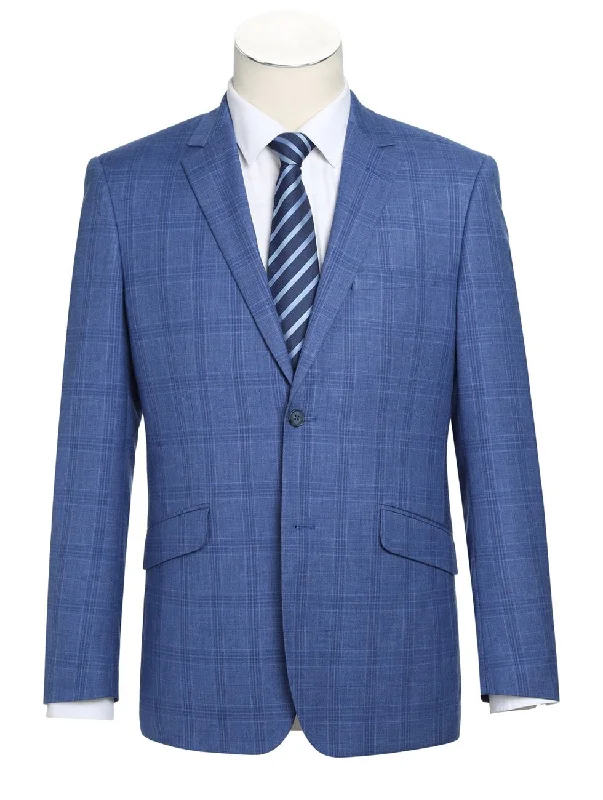 Trendy Outerwear Men's 2-Piece Slim Fit Windowpane Check Dress Stretch Suit