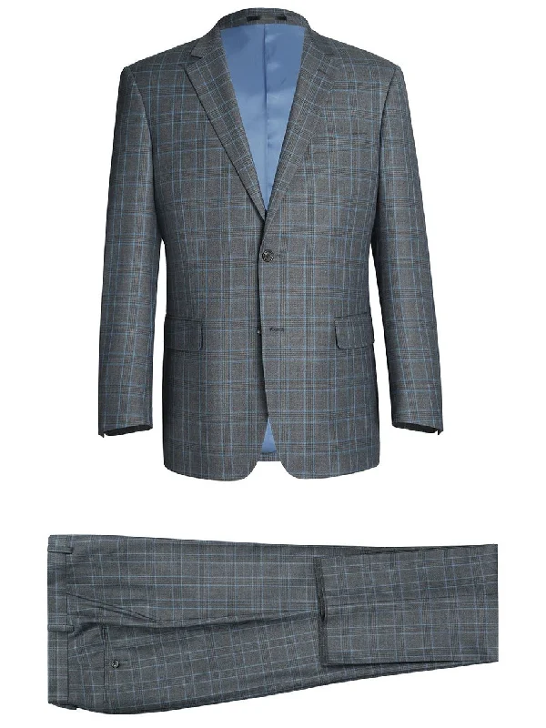 Street Pants Men's Two Piece Classic Fit Windowpane Check Dress Suit