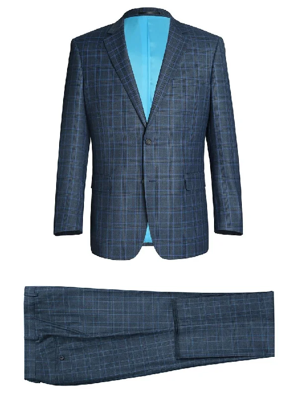 Fashion Suits Men's Two Piece Classic Fit Windowpane Check Dress Suit