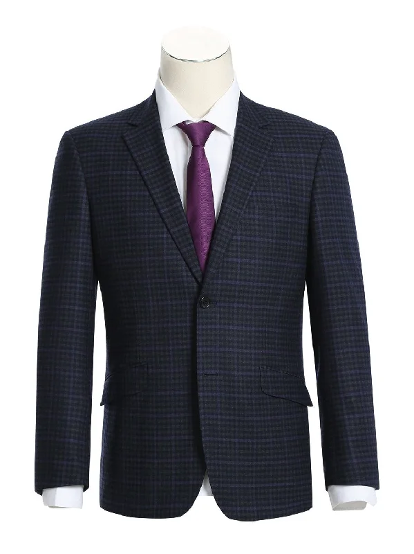 Weekend Wear Men's Slim Fit Wool Stretch Checked Suits