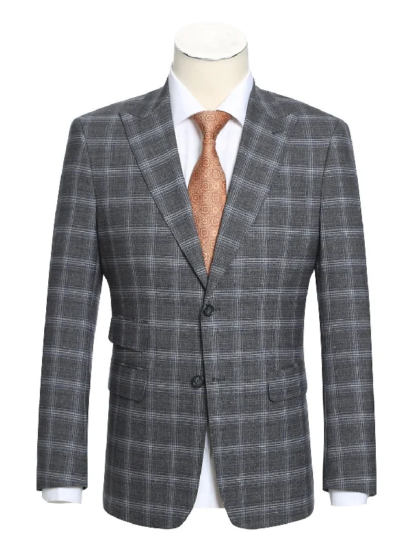 Warm Outerwear English Laundry Slim Fit Two Button Gray with White Blue Check Peak Lapel Suit