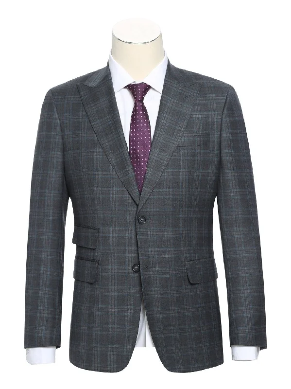 Comfortable Suits English Laundry Slim Fit Two Button Wool Gray Checked Peak Lapel Suit