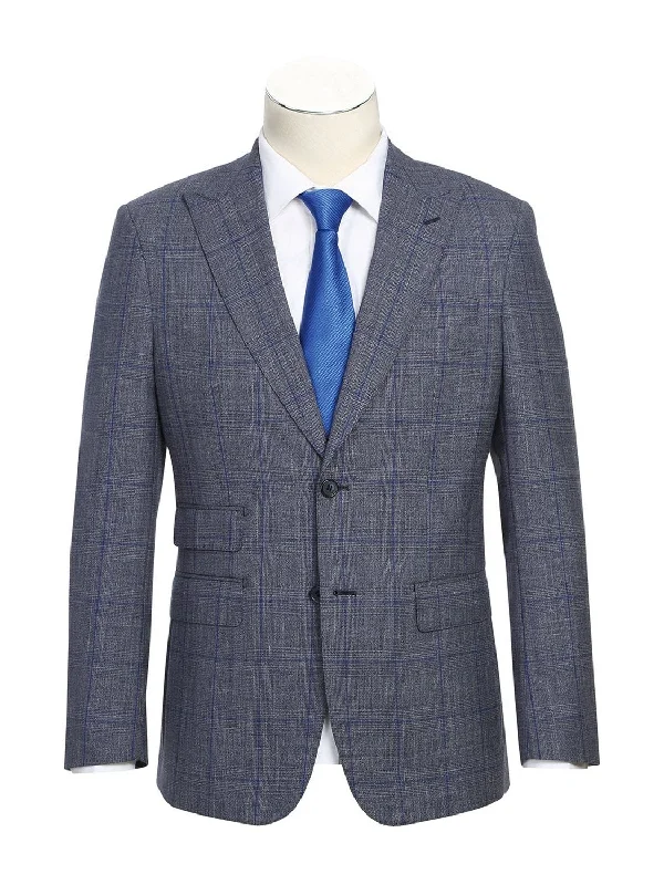 Cool Sweatshirts Gray with Blue Windowpane Wool Suit