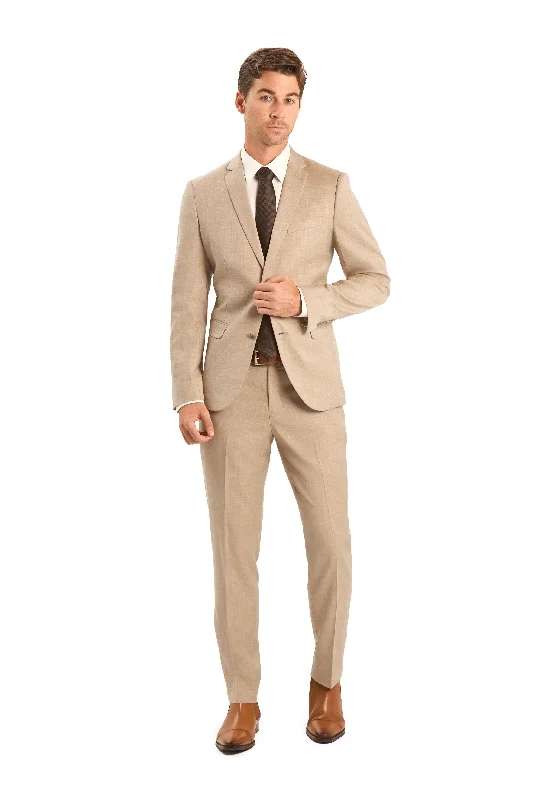 Trendy Layers Tan Sharkskin 2 Button Suit