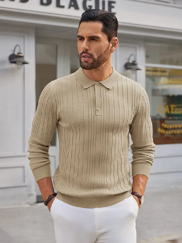 Street Pants Versatile Ribbed Knit Polo Shirts (US Only)