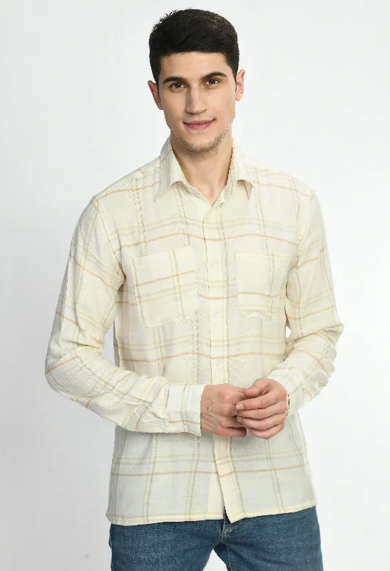 Classic Shirts White & Yellow Checks Full Sleeves Shirt