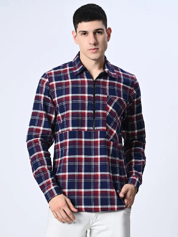 Comfy Shirts Zippered Checks Overshirt